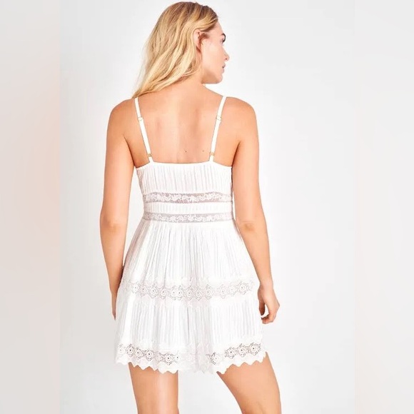 NWT Loveshackfancy Cinnamon Pintucked Lace Inset Mini Dress white size 00 - Picture 5 of 14
